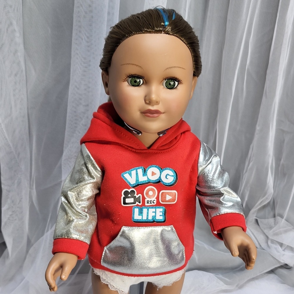 My Life As a Vlogger 18" Doll Brunette w Blue Hair Streak Vlog Life Hoodie Only